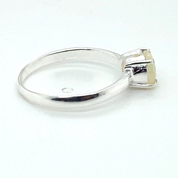 White Precious Opal .47ct Platinum Finish Solid 925 Sterling Silver Ring - Picture 5 of 7